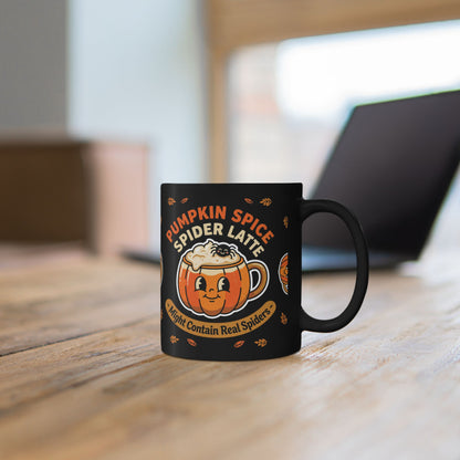 Pumpkin Spice Spider Latte Mug | Black Ceramic Halloween Coffee Cup