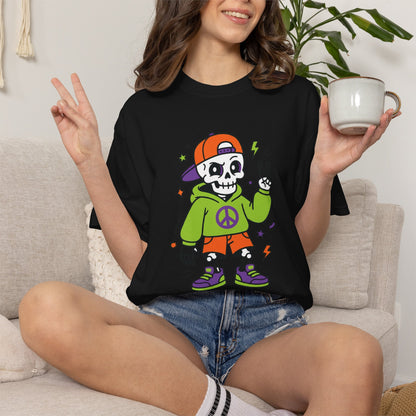 Skull Peace Hoodie T-Shirt — Cute Skull Peace Sign Graphic Tee for Teens & Streetwear