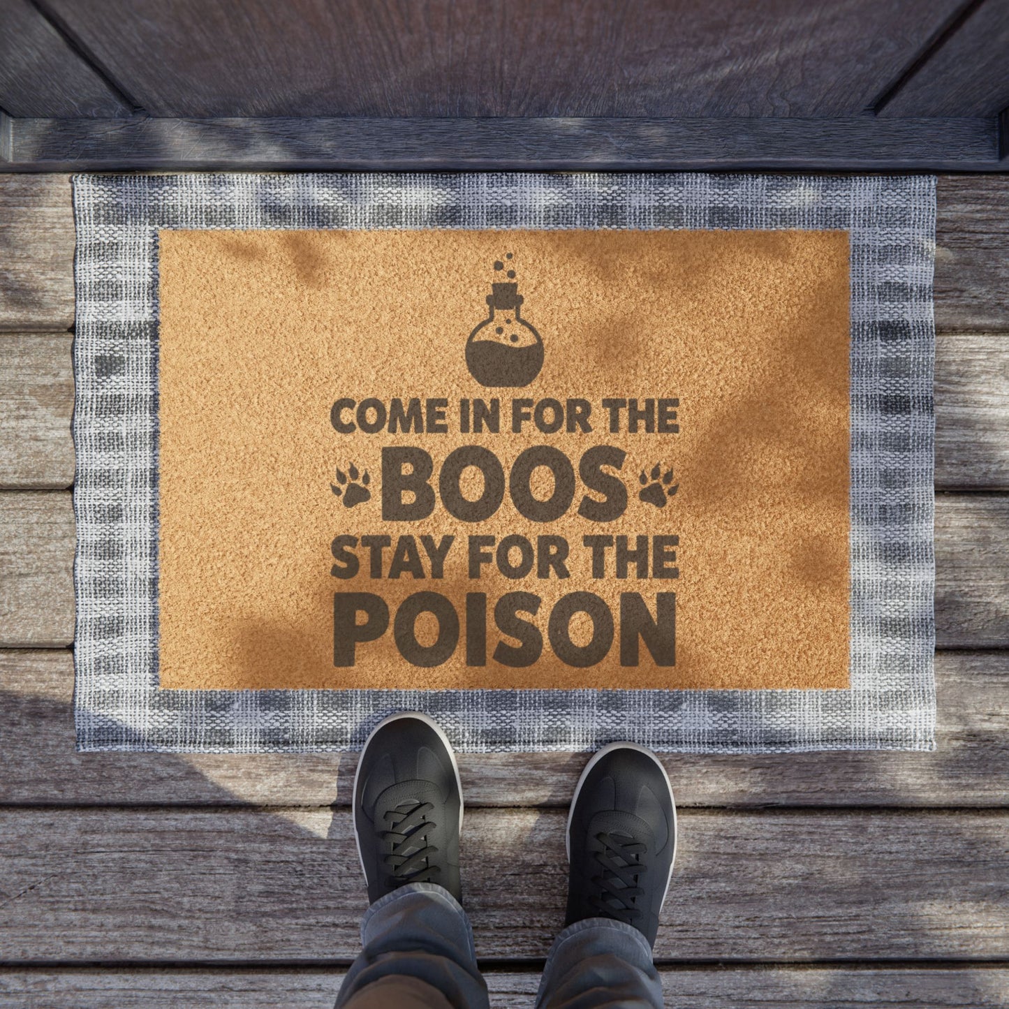 Halloween Doormat - "Come In For The Boos, Stay For The Poison" Funny Spooky Welcome Mat