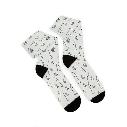 Ghost and Moon Pattern Socks | Sublimation Printed Socks