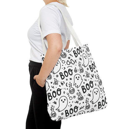 Cute Ghost Pattern Tote | Boo Doodle Halloween Tote Bag