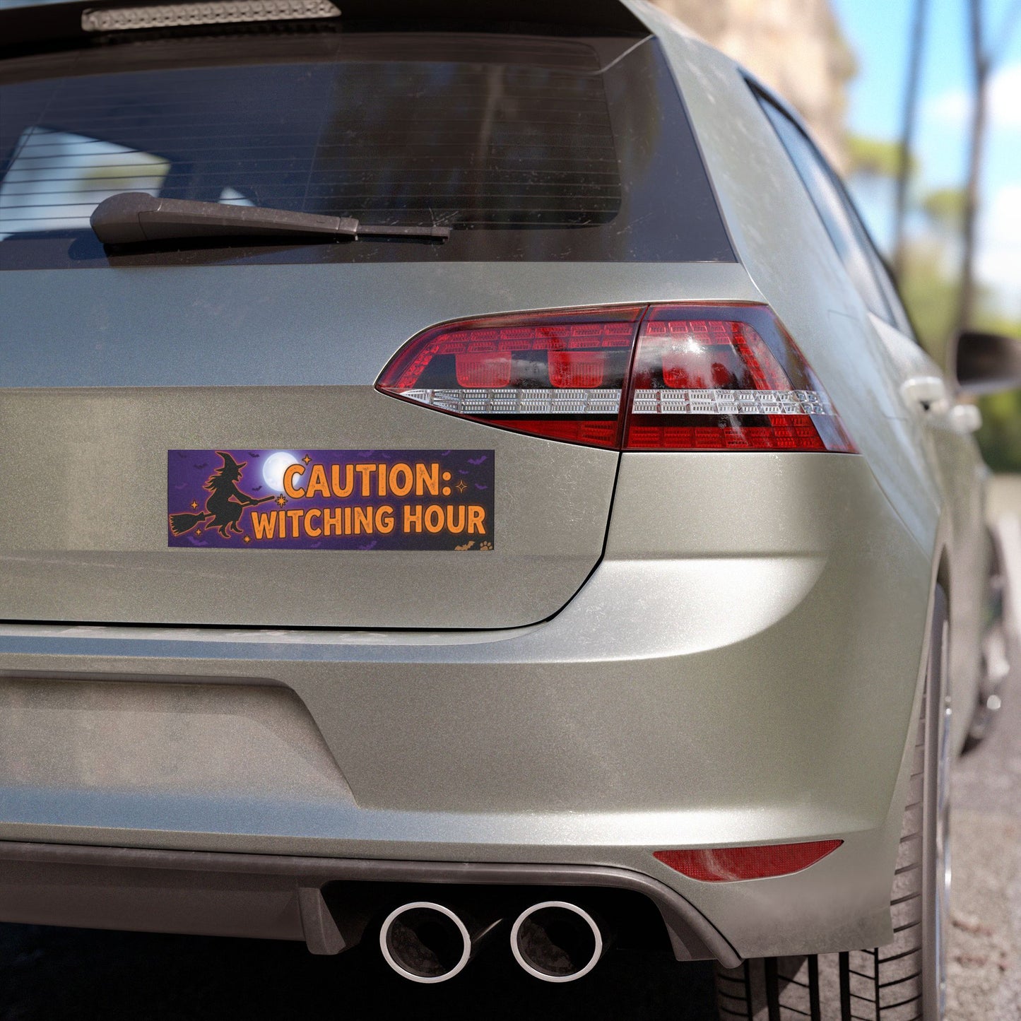 Halloween Car Magnet — "Caution: Witching Hour" Bumper Sticker-Style