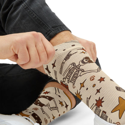 Vintage Space Astronaut Pattern Socks | Retro Stars Planet Crew Socks