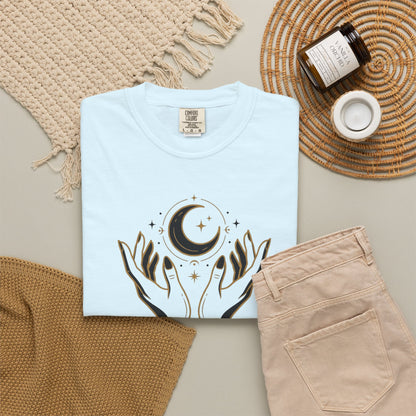Mystic Moon Hands T-Shirt — Celestial Moon Phase Graphic Tee