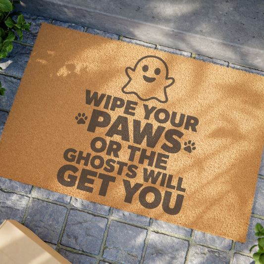 Doormat — "Wipe Your Paws or the Ghosts Will Get You" Funny Halloween Pet Welcome Mat