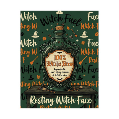 100% Witch's Brew Poster | Matte Vertical Witch Decor, Resting Witch Face