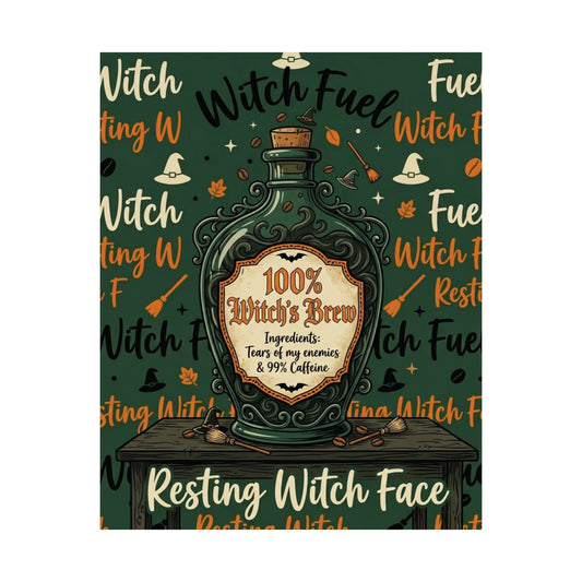 100% Witch's Brew Poster | Matte Vertical Witch Decor, Resting Witch Face