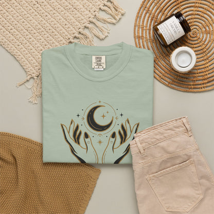 Mystic Moon Hands T-Shirt — Celestial Moon Phase Graphic Tee