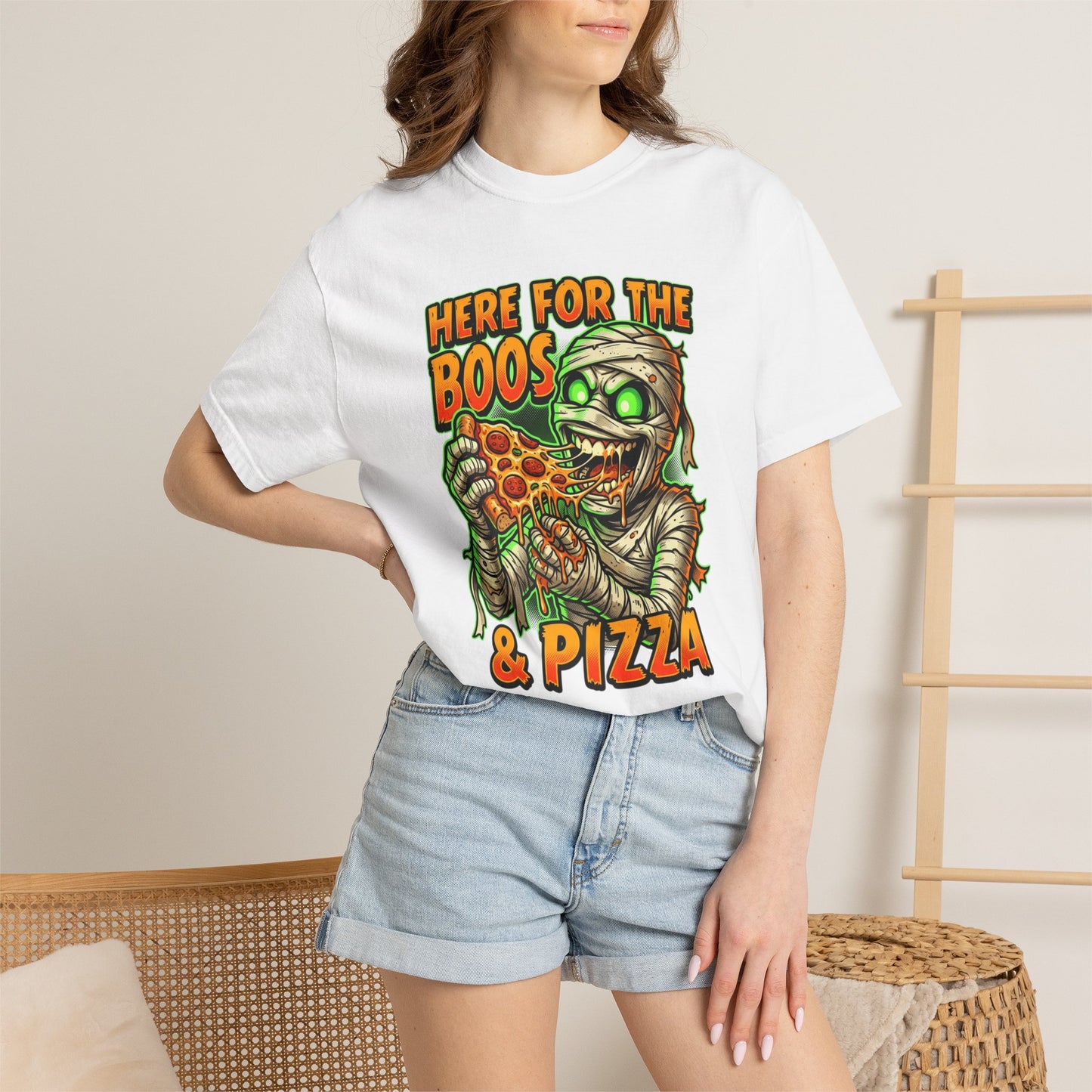 Here for the Boos & Pizza T-shirt | Mummy Eating Pizza Halloween Tee