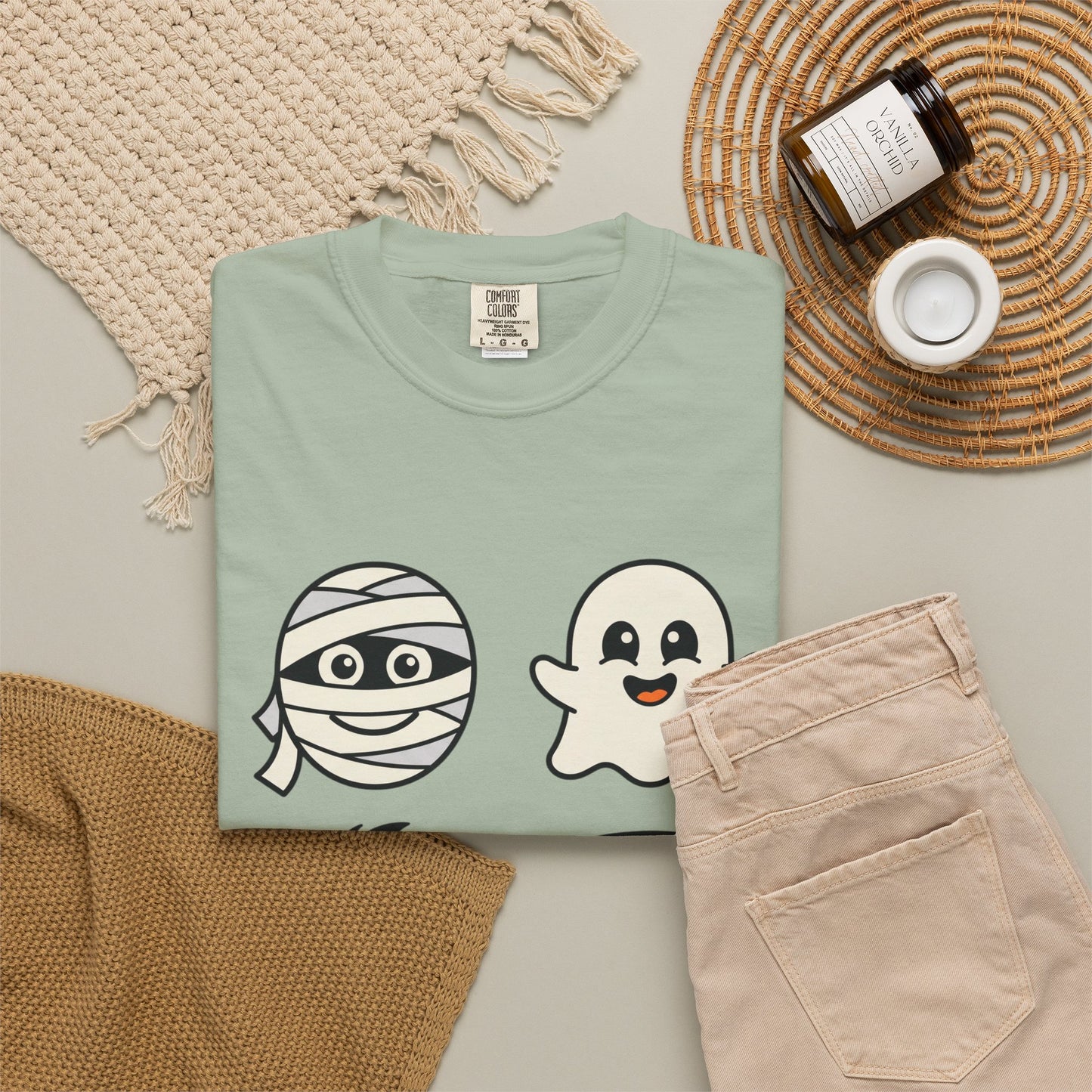 Halloween Monster Face T-Shirt — Cute Mummy, Ghost, Vampire & Frankenstein Tee