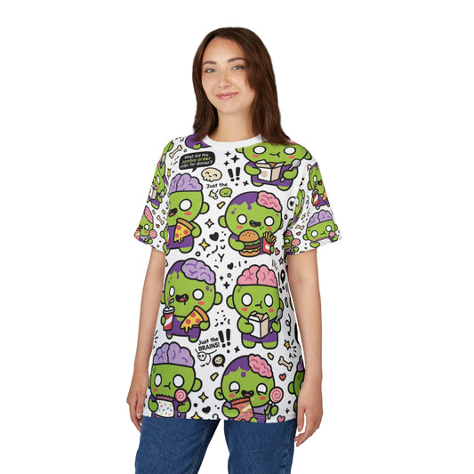 Zombie Snack Pattern Tee — Cute Kawaii Zombie All-Over Print T-Shirt