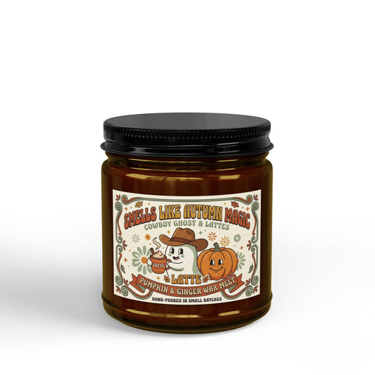 Autumn Ghost & Pumpkin Candle 4oz 9oz Soy Jar | Black Lid