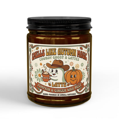 Autumn Ghost & Pumpkin Candle 4oz 9oz Soy Jar | Black Lid