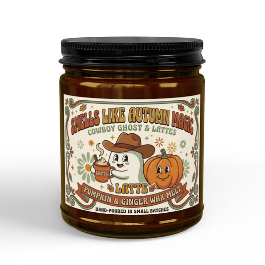 Autumn Ghost & Pumpkin Candle 4oz 9oz Soy Jar | Black Lid