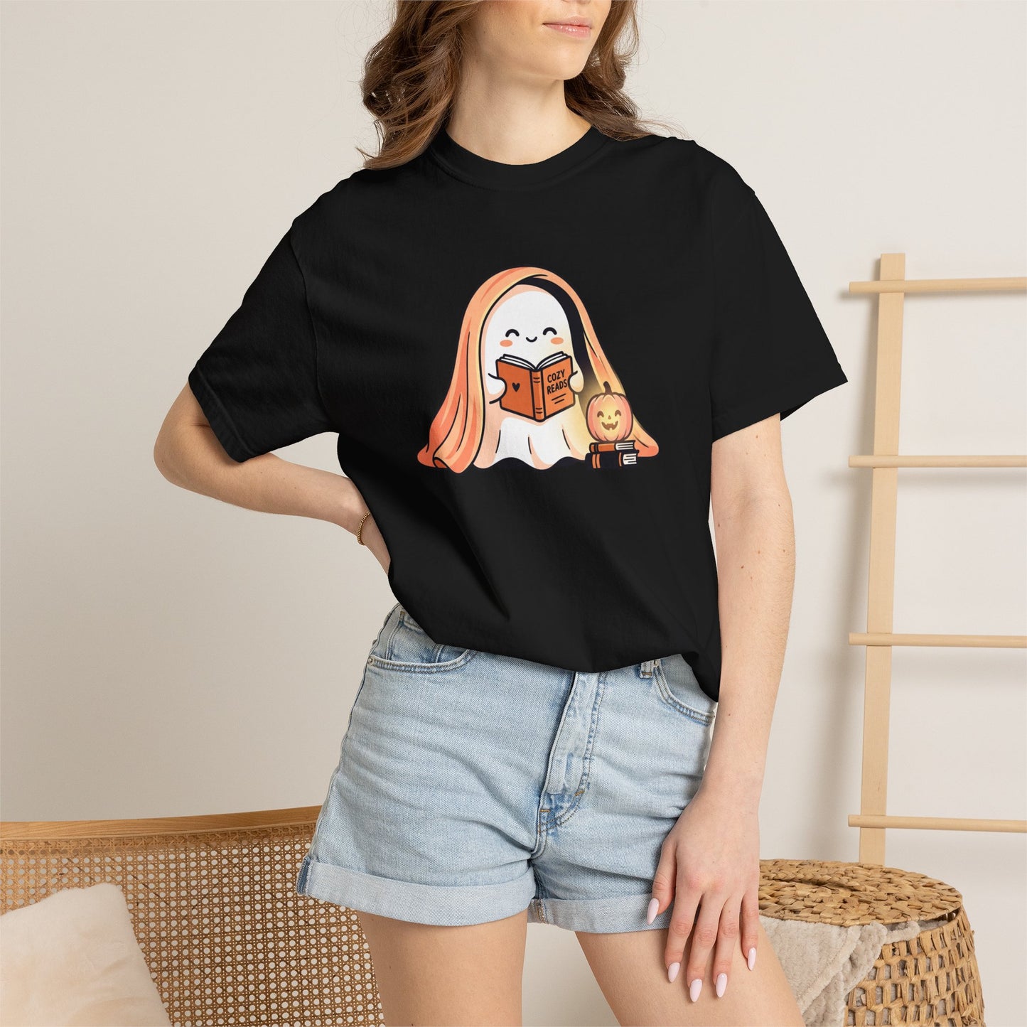 Ghost Reading Book shirt | Cute Halloween pumpkin illustration