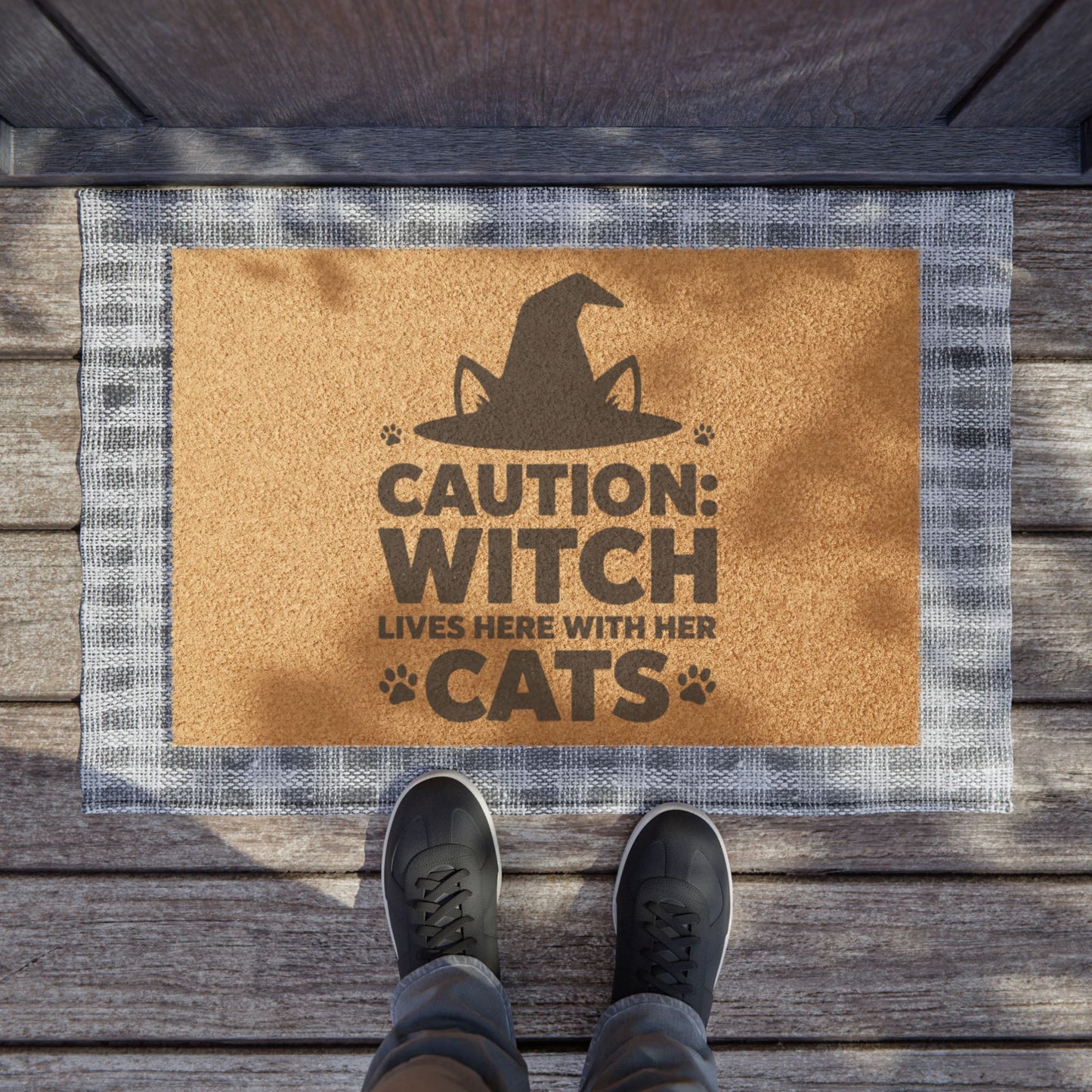Doormat - "Caution: Witch Lives Here With Her Cats" Halloween Welcome Mat