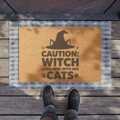 Doormat - "Caution: Witch Lives Here With Her Cats" Halloween Welcome Mat