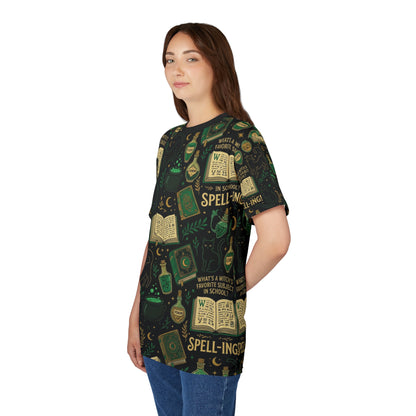 Witchy Spellbook Pattern Tee — Magic Potion Cauldron All-Over Print