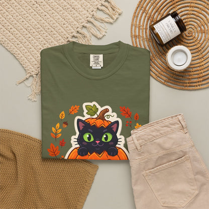 Black Cat in Jack-O'-Lantern Pumpkin T-shirt | Halloween Cat Shirt