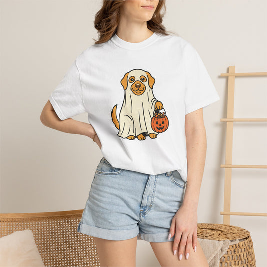 Halloween Puppy Ghost T-Shirt — Cute Dog Holding Jack-O'-Lantern Tee
