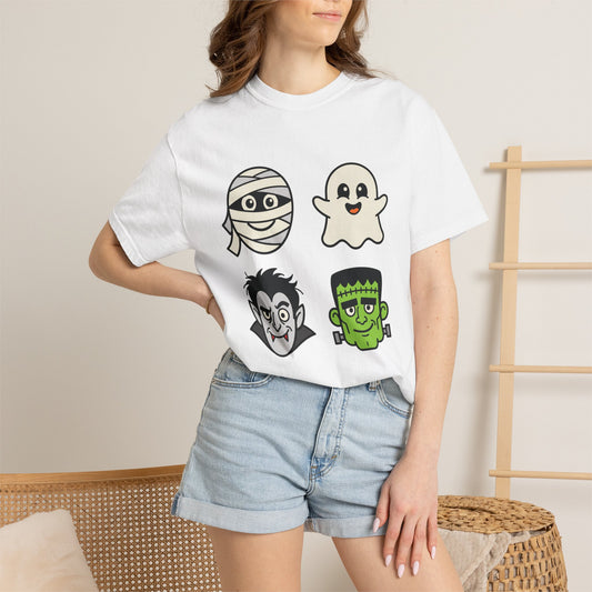 Halloween Monster Face T-Shirt — Cute Mummy, Ghost, Vampire & Frankenstein Tee