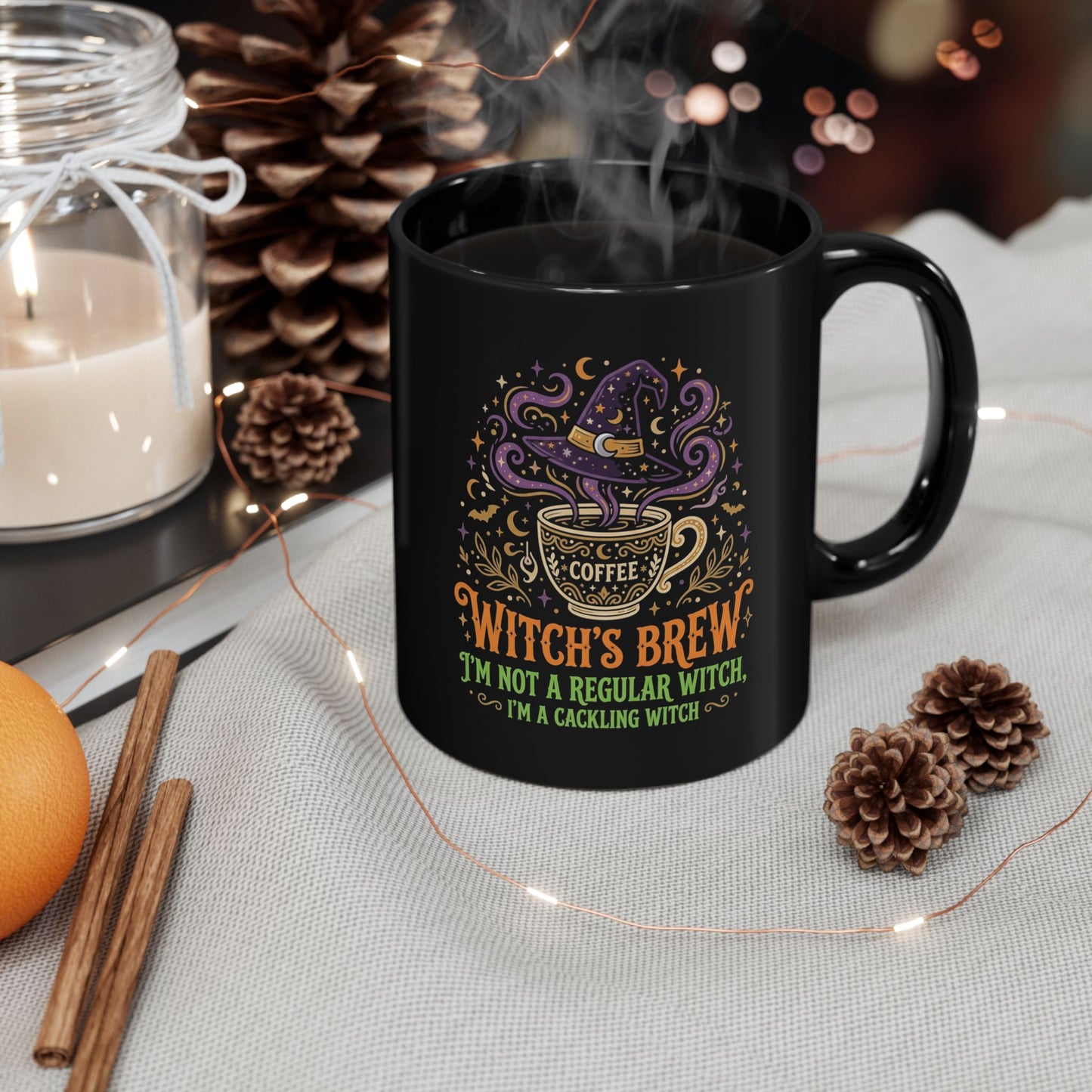 Witch's Brew Coffee Mug | Black Ceramic Halloween Witch Cup