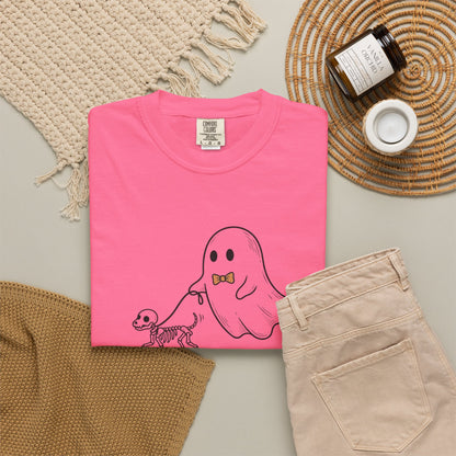 Ghost Walking a Skeleton Dog T-shirt | Trick or Treat Halloween Tee
