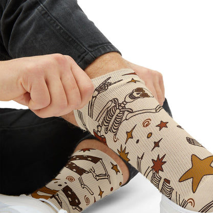 Vintage Space Astronaut Pattern Socks | Retro Stars Planet Crew Socks
