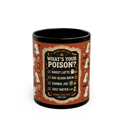 What's Your Poison? Halloween Ghosts Mug | Black Ceramic Coffee Cup