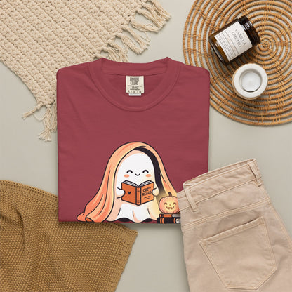 Ghost Reading Book shirt | Cute Halloween pumpkin illustration