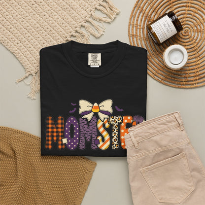 Momster Halloween Monster Mom T-shirt | Cute Bow Pumpkin Pattern