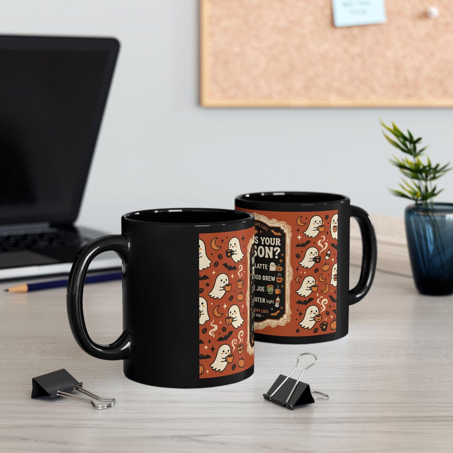 What's Your Poison? Halloween Ghosts Mug | Black Ceramic Coffee Cup