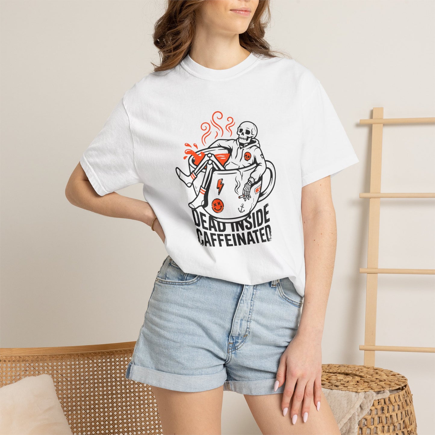 Dead Inside Caffeinated Skeleton T-shirt | Coffee Illustration