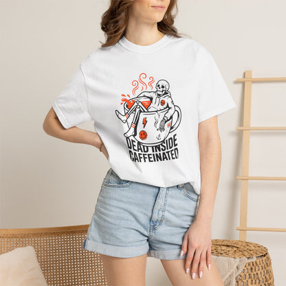 Dead Inside Caffeinated Skeleton T-shirt | Coffee Illustration