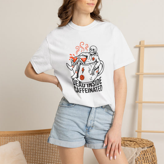 Dead Inside Caffeinated Skeleton T-shirt | Coffee Illustration