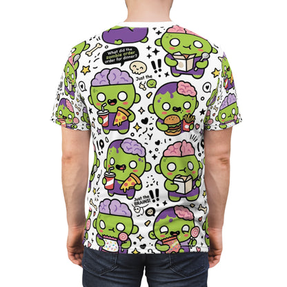 Zombie Snack Pattern Tee — Cute Kawaii Zombie All-Over Print T-Shirt