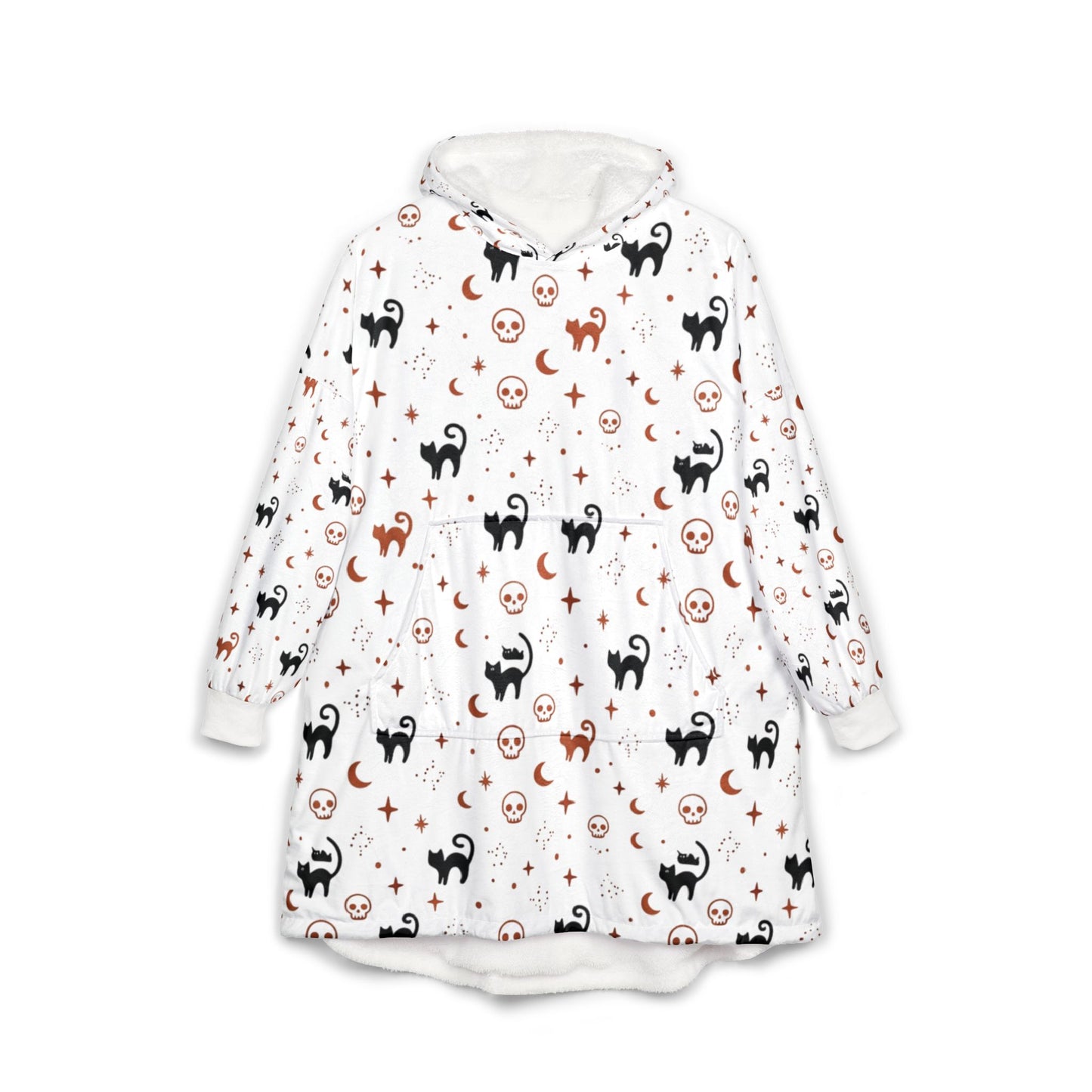 Black Cat & Moon Pattern Hooded Blanket | Halloween Cozy Wearable Blanket