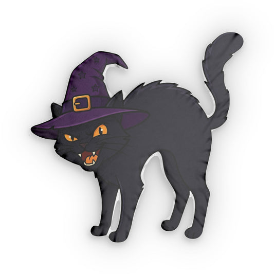 Black Witch Cat Custom Shaped Pillow | Halloween Decor, Spooky Cat Silhouette