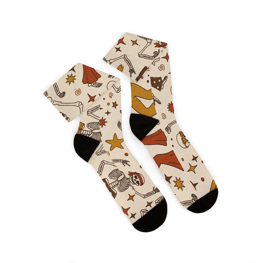 Vintage Space Astronaut Pattern Socks | Retro Stars Planet Crew Socks