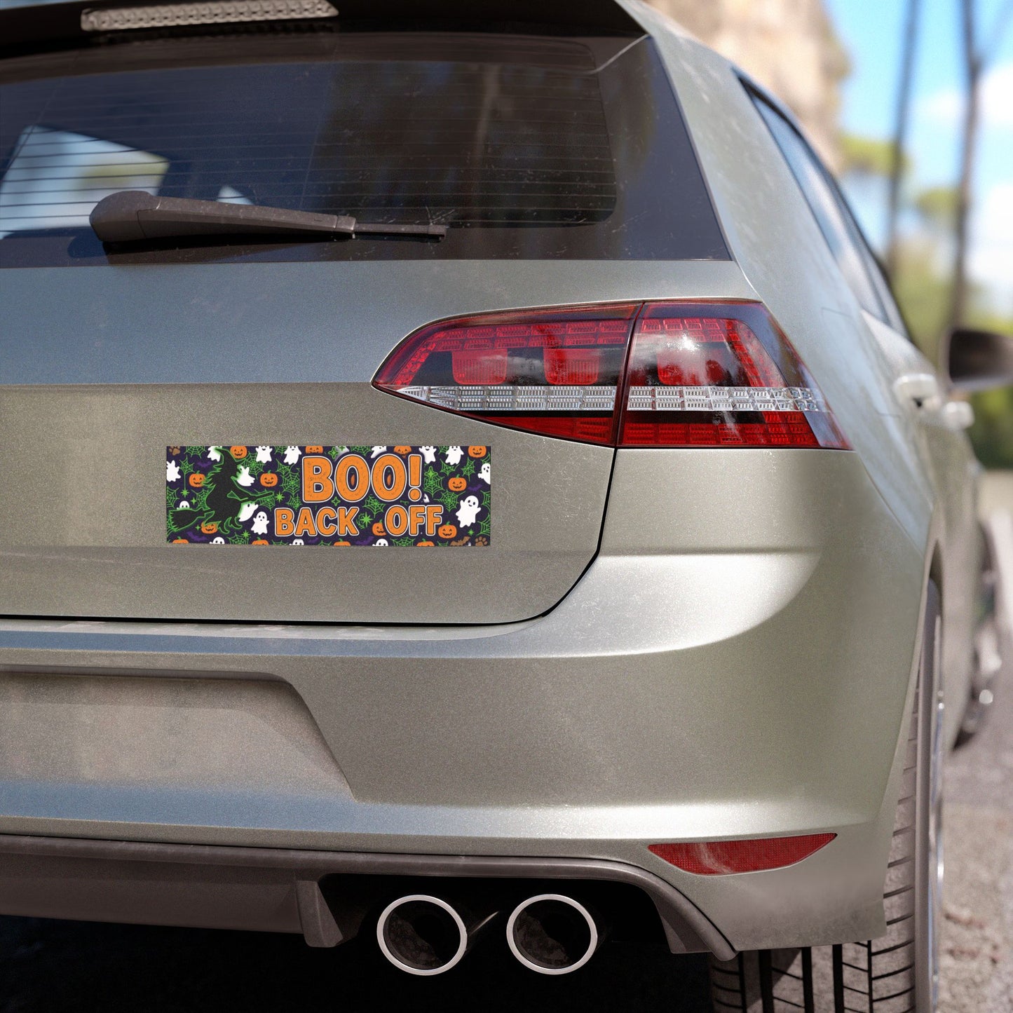 Halloween Car Magnet — "BOO! Back Off" Spooky Ghosts & Pumpkins Bumper Sticker