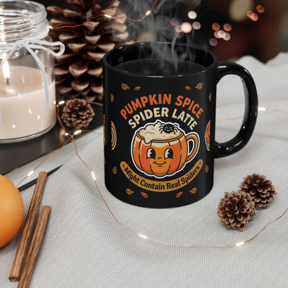 Pumpkin Spice Spider Latte Mug | Black Ceramic Halloween Coffee Cup